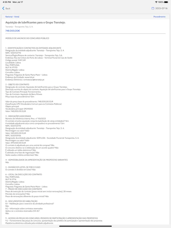 Tangkapan layar Alerta de Negócios iPad 
