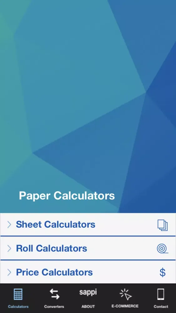 Tangkapan skrin Sappi XP and Paper Calculator