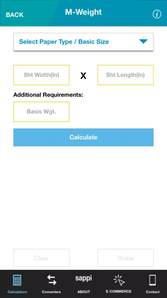 Tangkapan skrin Sappi XP and Paper Calculator