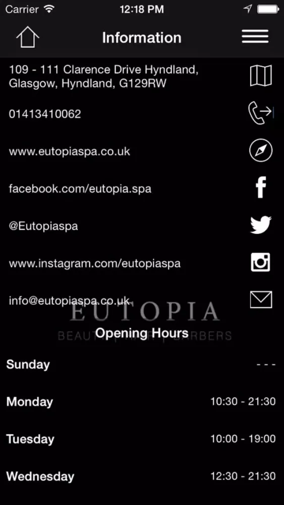 Ảnh chụp màn hình của Eutopia Hair and Beauty