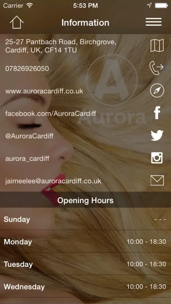 Aurora Salon Cardiff Ekran Görüntüleri