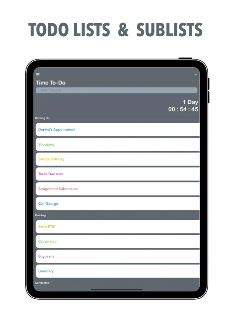 Time To-do iPad  سکرین شاٹس