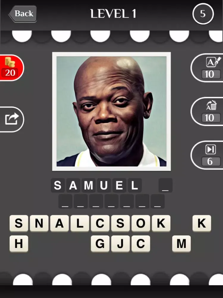 Ảnh chụp màn hình của Celebrity Guess (guessing the celebrities quiz games). Cool new puzzle trivia word game with awesome images of the most popular TV icons and movie stars. Have fun predicting the famous celeb, talented musician, iconic athlete and sports icon. Free iPad 