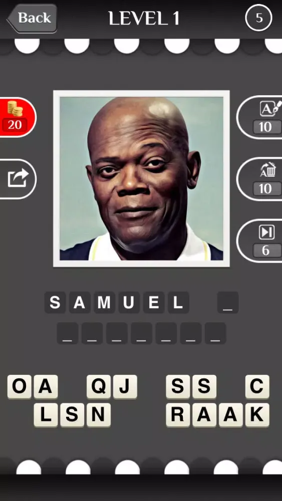 Ảnh chụp màn hình của Celebrity Guess (guessing the celebrities quiz games). Cool new puzzle trivia word game with awesome images of the most popular TV icons and movie stars. Have fun predicting the famous celeb, talented musician, iconic athlete and sports icon. Free