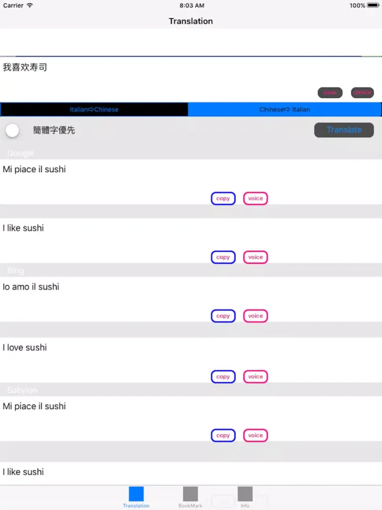 Chinese to Italian Translator - Italian to Chinese iPad  Screenshots