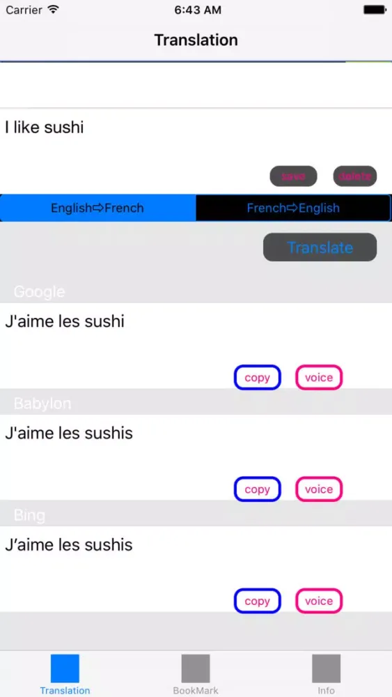 Zrzuty ekranu English to French Translator - French to English Language Translation & Dictionary