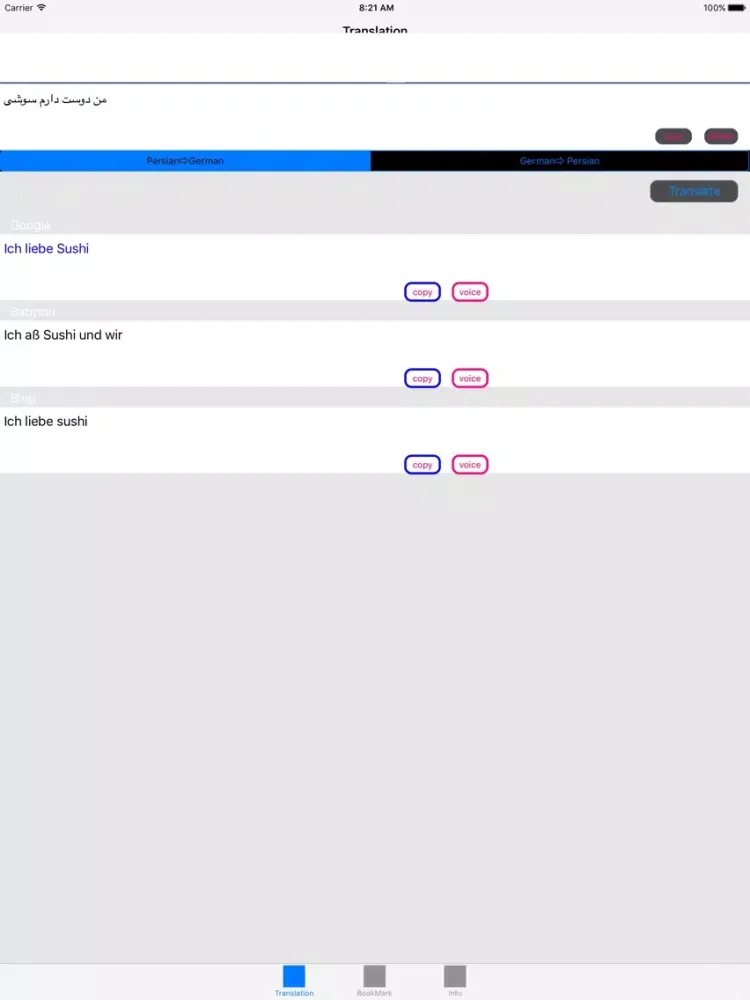 Persian to German Translator - German to Persian Language Translation and Dictionary / فارسی به آلمانی مترجم - آلمانی به زبان فارسی ترجمه و واژه نامه iPad 应用截图