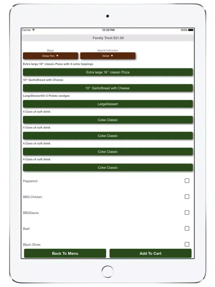 Tangkapan layar PapaPizza Aberdeen iPad 