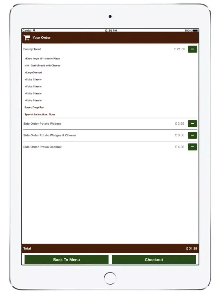Tangkapan layar PapaPizza Aberdeen iPad 