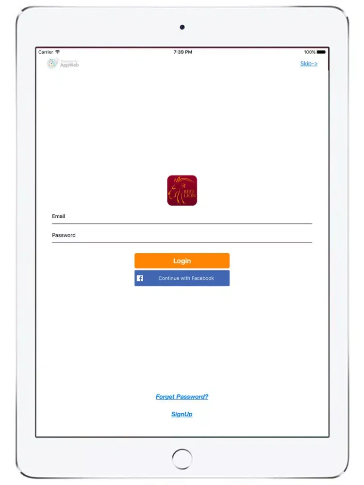 Tangkapan layar Red Lion Doranstown iPad 