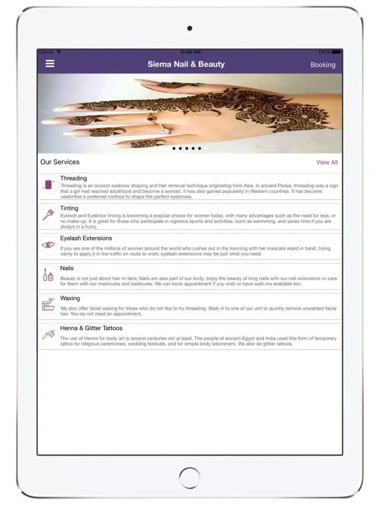 ภาพหน้าจอของ Siema Nail and Beauty iPad 
