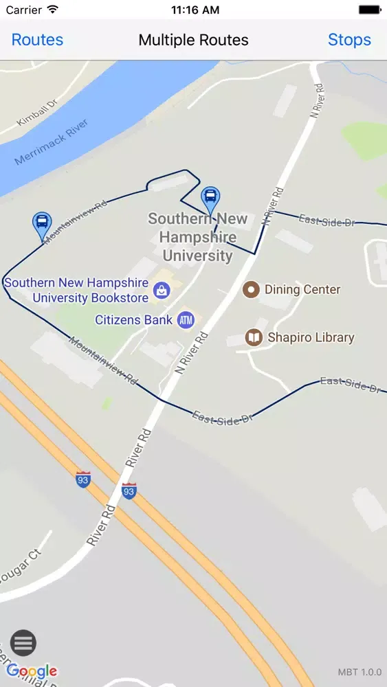 Tangkapan skrin SNHU Campus Shuttle