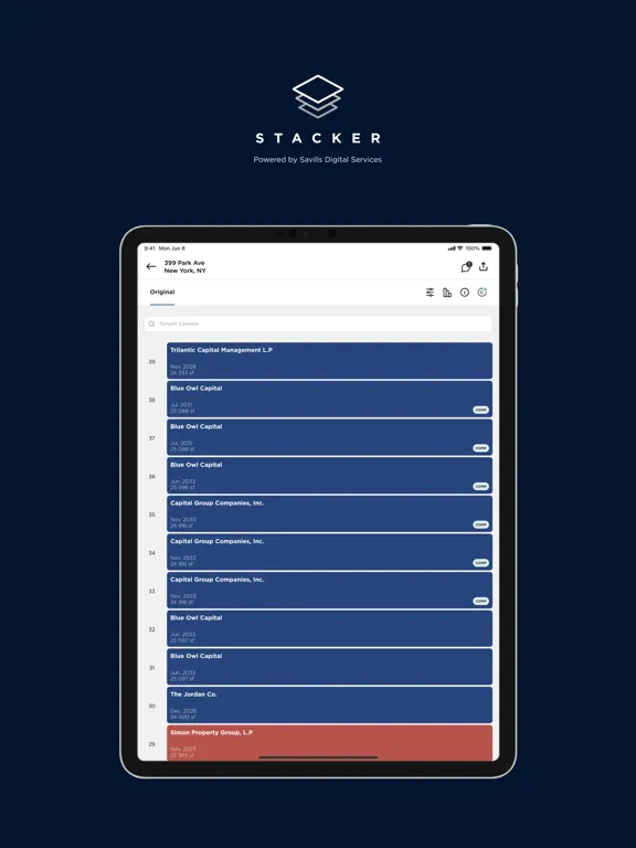 Ảnh chụp màn hình của Savills Stacker iPad 