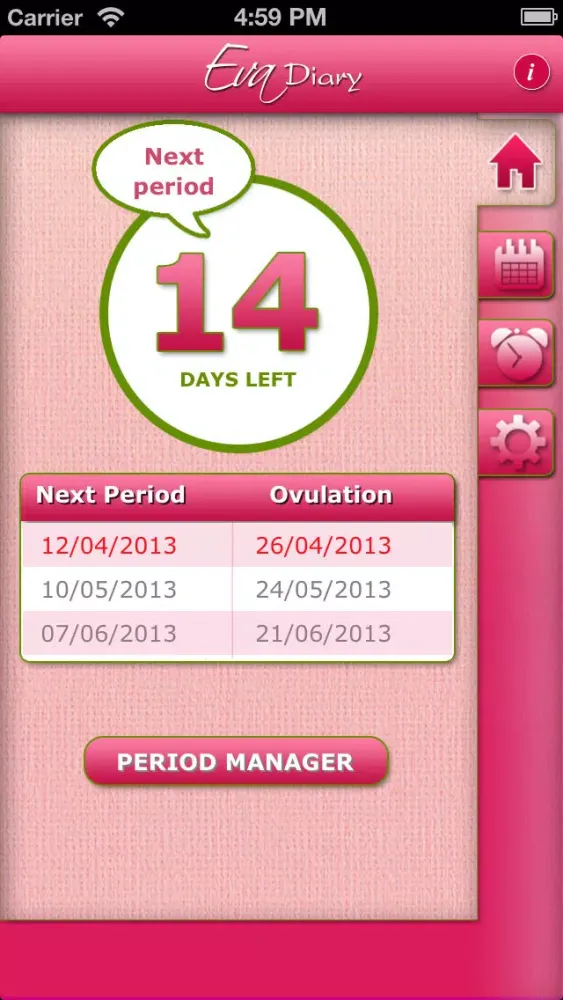 Eva Diary - Period Management Screenshots