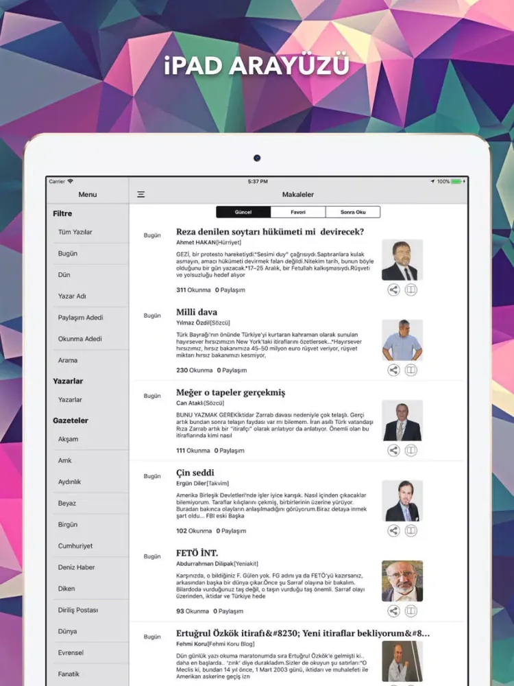 تصاویر Makale App - Köşe Yazıları iPad 