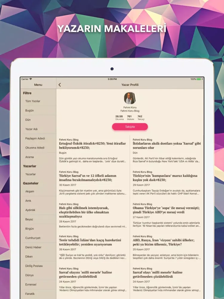 تصاویر Makale App - Köşe Yazıları iPad 