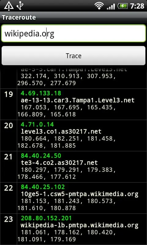 Скриншоты Traceroute