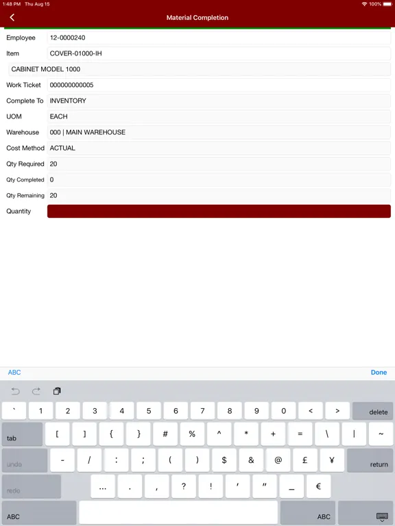 Ảnh chụp màn hình của Sage Shop Floor iPad 