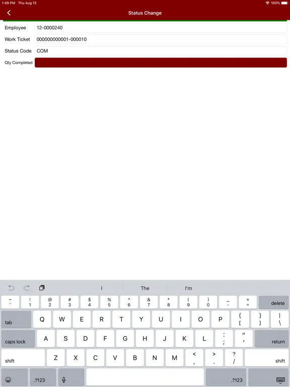 Ảnh chụp màn hình của Sage Shop Floor iPad 