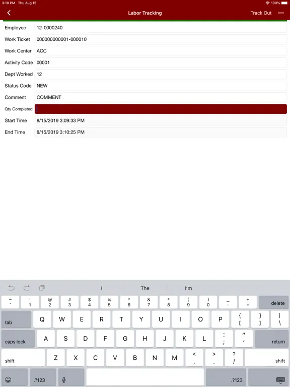 Ảnh chụp màn hình của Sage Shop Floor iPad 