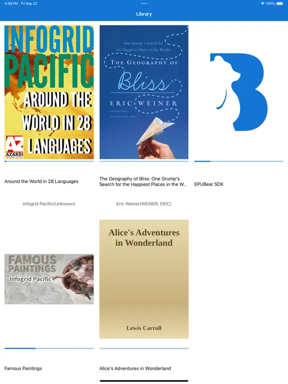 Ảnh chụp màn hình của epuBear Reader iPad 