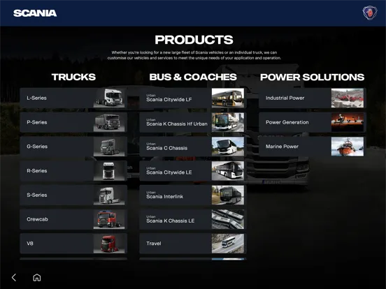 Ảnh chụp màn hình của Scania Marketing Tool iPad 