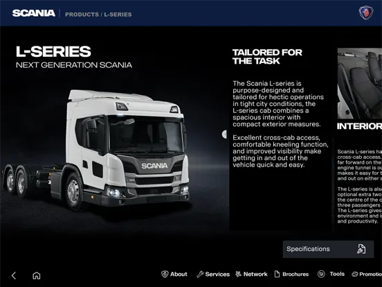 Ảnh chụp màn hình của Scania Marketing Tool iPad 