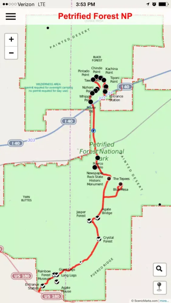 Petrified Forest National Park POI Map سکرین شاٹس