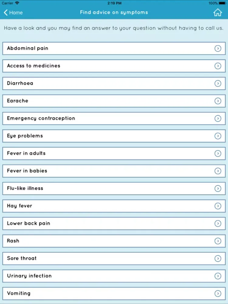 Screenshot di NHS 24 Self-Help iPad 
