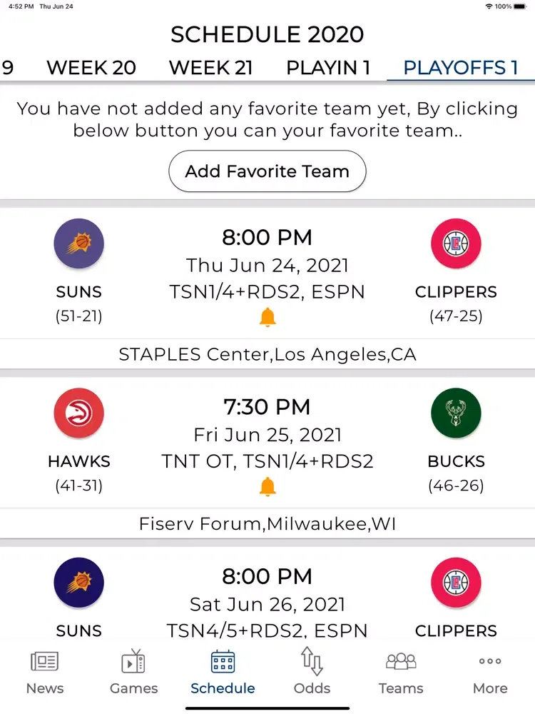 2021 BasketBall Games & Scores iPad  스크린샷