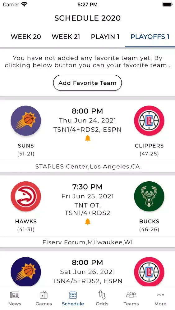 2021 BasketBall Games & Scores 스크린샷
