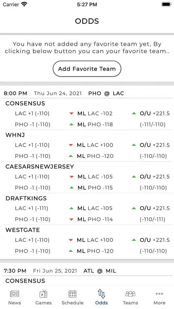 2021 BasketBall Games & Scores 스크린샷