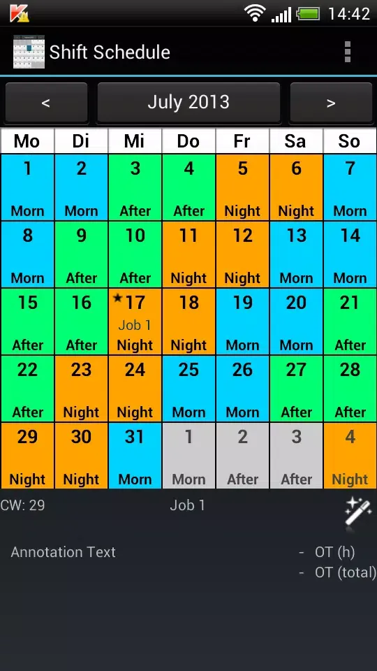 Capturas de tela do Shift Schedule