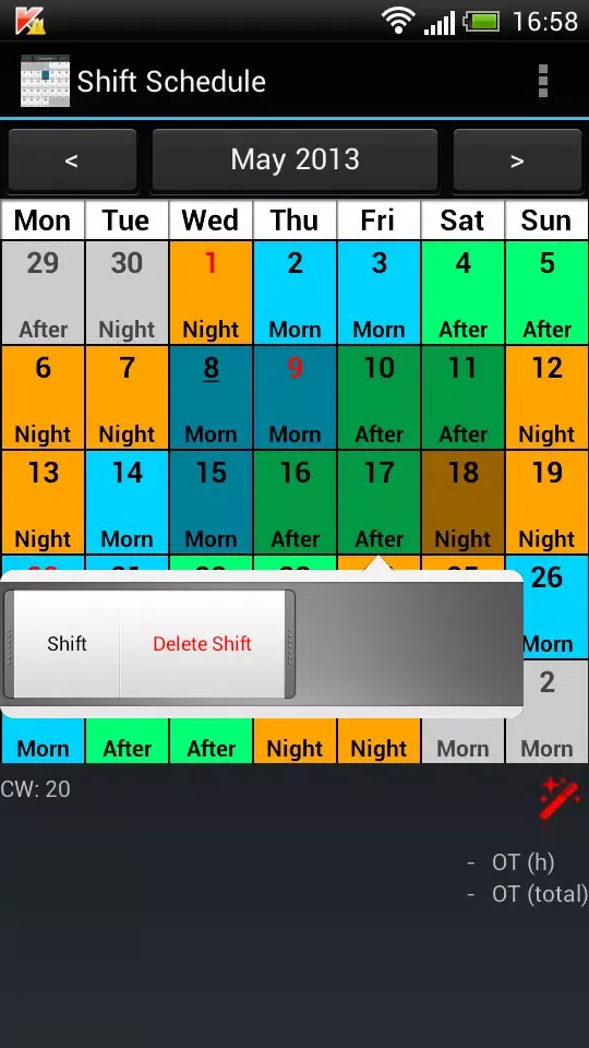 Capturas de tela do Shift Schedule