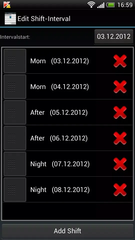 Capturas de tela do Shift Schedule