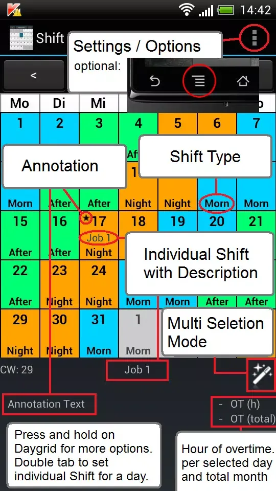 Capturas de tela do Shift Schedule