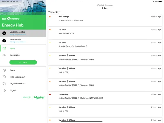 Скриншоты EcoStruxure™ Energy Hub iPad 