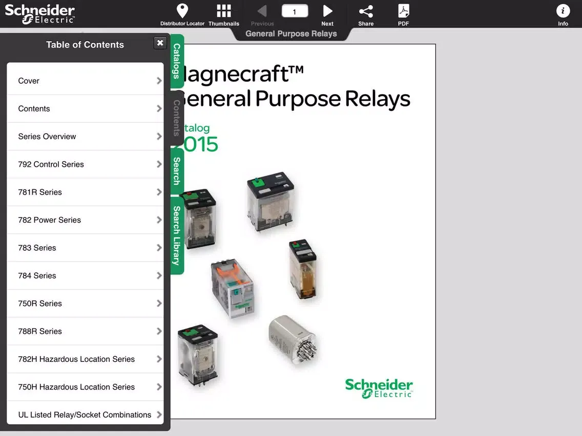 Tangkapan skrin SE Relays eCatalog iPad 