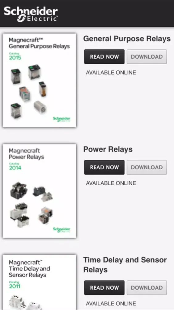 Tangkapan skrin SE Relays eCatalog