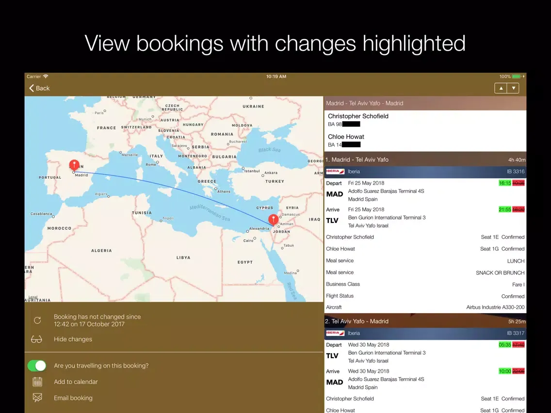 Tangkapan layar MyFlights iPad 