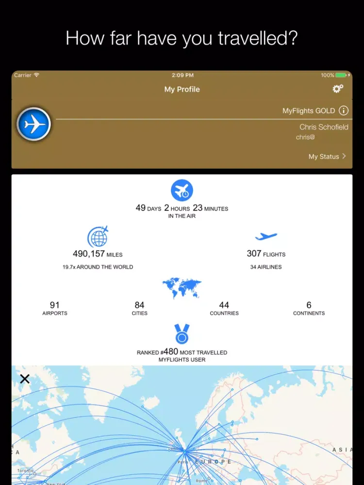 Tangkapan layar MyFlights iPad 