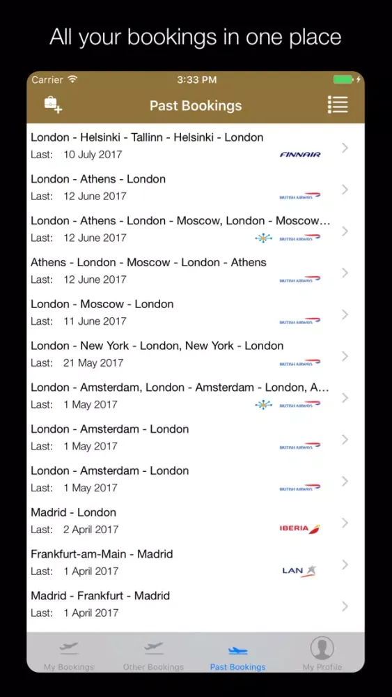 Tangkapan layar MyFlights