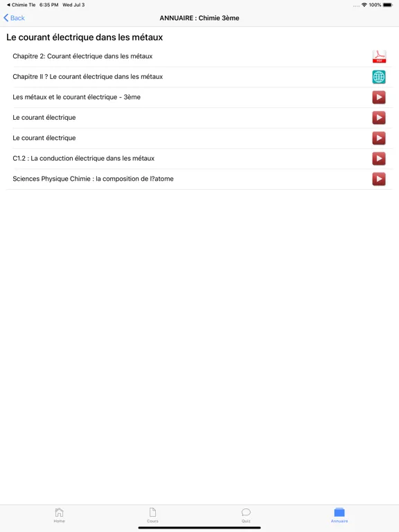 Ảnh chụp màn hình của Chimie 3ème iPad 