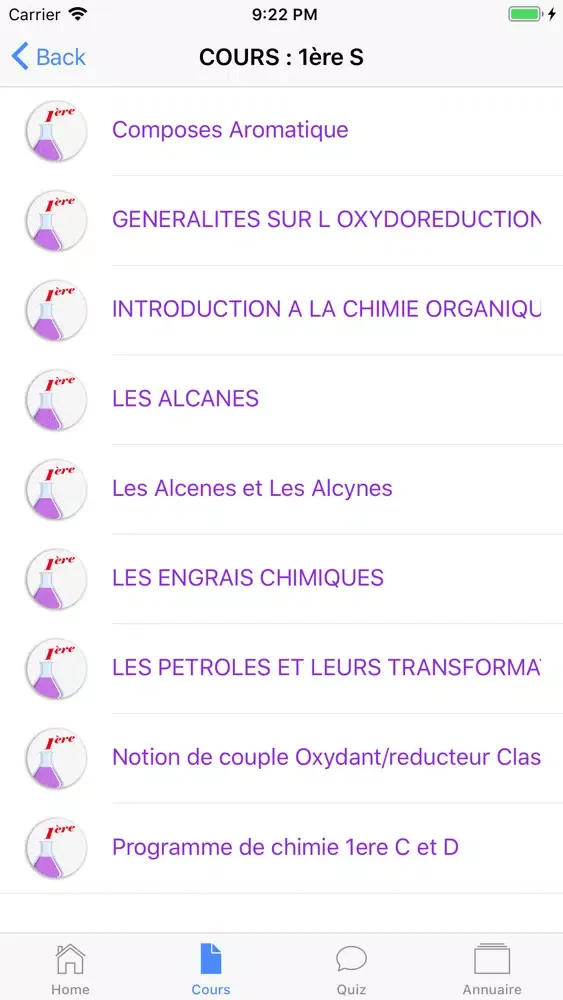 Zrzuty ekranu Cours de Chimie
