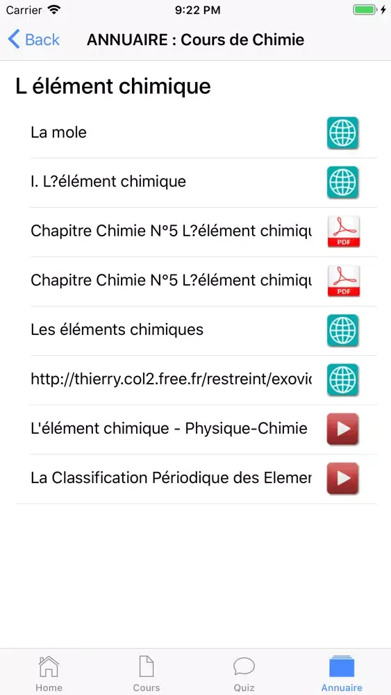 Zrzuty ekranu Cours de Chimie