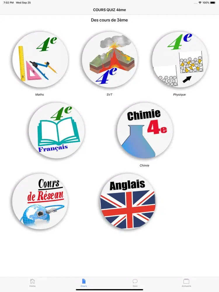 COURS QUIZ 4ème iPad  스크린샷