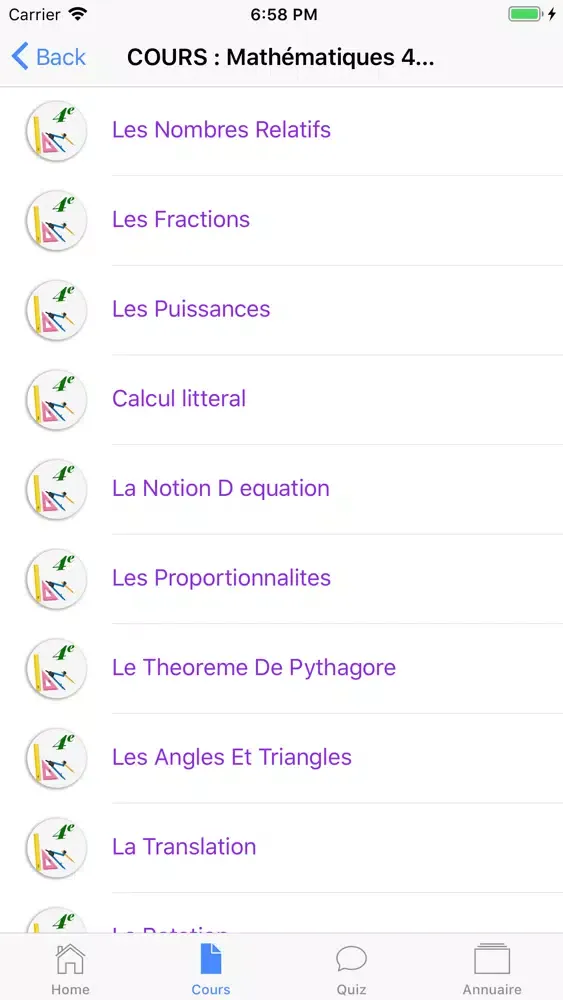 COURS QUIZ 4ème 스크린샷