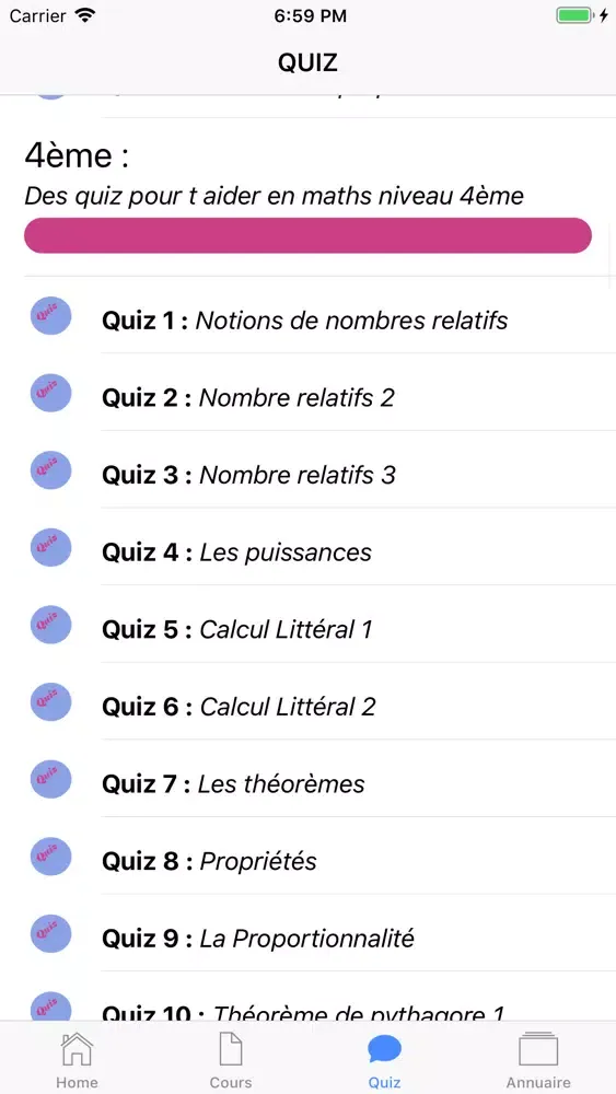COURS QUIZ 4ème 스크린샷