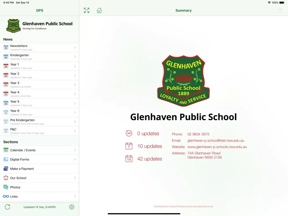 Zrzuty ekranu Glenhaven Public School iPad 