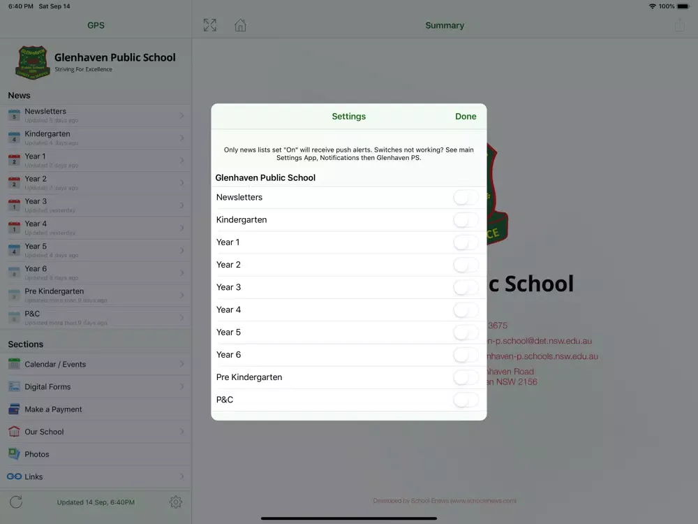 Zrzuty ekranu Glenhaven Public School iPad 